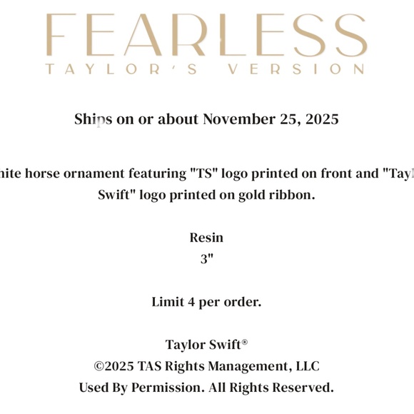 Taylor Swift Fearless White Horse Ornament - Picture 2 of 2